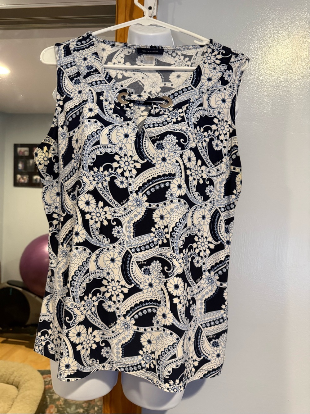 Tommy Hilfiger Navy and White Paisley Lace-Up Cami
